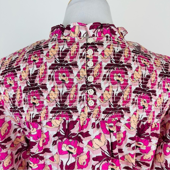 J. Crew Made with Liberty Fabric Pink Floral Smocked Woven Top Size XS - Picture 11 of 13